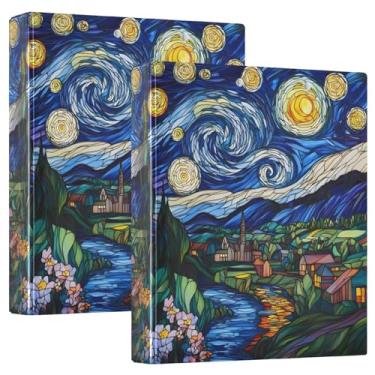 Imagem de Fichário de três anéis com bolsos Starry Night Village, pacote com 2, materiais escolares estéticos
