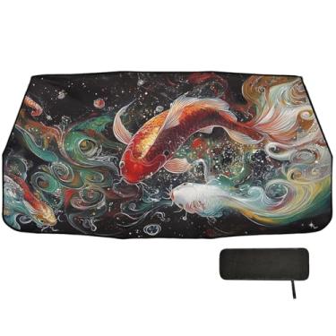 Imagem de Guarda-chuva de para-brisa dobrável de peixe Koi colorido para carro proteção de isolamento térmico para janela frontal 147 x 75 cm essenciais de carro