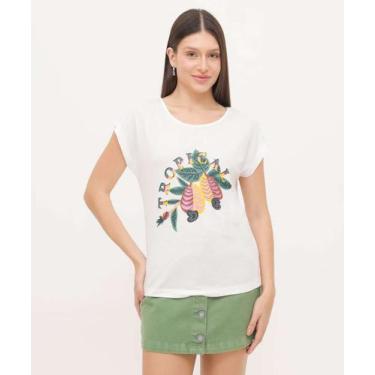 Imagem de Blusa Feminina Estampa Tropical Manga Curta Marisa-23011, Off white, M