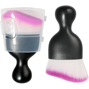Imagem de ESEWALAS Ferramenta de limpeza de para-brisa de carro, escova de limpeza de cerdas macias, escova de detalhes automáticos escova de espanador de painel de carro espanador interior, escova de limpeza interior de carro escova de poeira (preto e roxo com tampa)