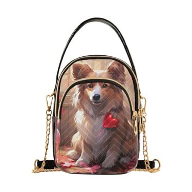 Imagem de Bolsa tiracolo feminina feita à mão com arte natalina, bolsa tiracolo moderna, bolsa tiracolo pequena para mulheres, Decoração de cachorro com coração vermelho - 1, One Size