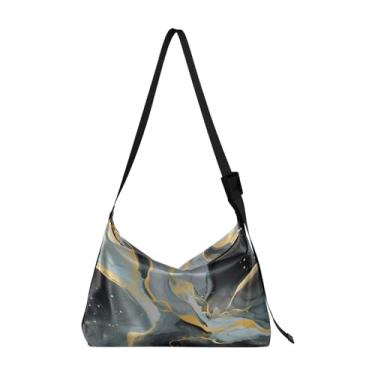 Imagem de Bolsa tiracolo de couro com pintura abstrata dourada e preta branca, bolsas Hobo grandes para mulheres, Pintura abstrata preta e dourada - 3, One Size