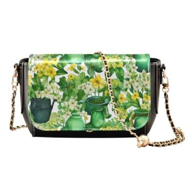 Imagem de GAIGEO Bolsa transversal de couro médio coral corais e peixes aquarela, bolsas transversais de verão para mulheres, Trevo trevo e garrafa - 2, One Size