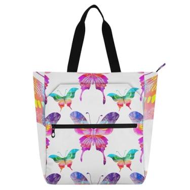 Imagem de Bolsa de trabalho de borboletas coloridas para mulheres, bolsa escolar, bolsa feminina, infantil, presente para amantes de livros