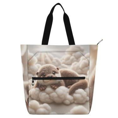 Imagem de GAIGEO Lindas bolsas de trabalho com nuvens de lontra engraçadas para mulheres, bolsas de lona, bolsa de mão para faculdade, escola, feminina, infantil, com compartimentos