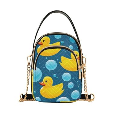 Imagem de Bolsa tiracolo feminina Beer on Black, bolsa tiracolo casual pequena bolsa tiracolo feminina moderna, Patos de borracha amarelos com bolhas-1, One Size