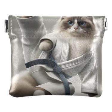 Imagem de Bolsa de moedas engraçada de esqueleto programador de caveira feminina de couro floral apertada para meninas pequena bolsa de moedas, Cat Karate Funny, One Size, Minimalista moderno