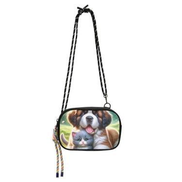 Imagem de Bolsa feminina pequena tiracolo bolsa de telefone com alça designer sobre o ombro bolsas fofas cachorro gatinho gato floral