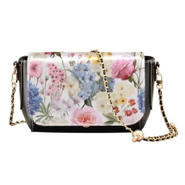 Imagem de Rosas vermelhas aquarela em bolsa transversal branca com alça de corrente, presentes de couro para mulheres, Aquarela floral e floral 1, One Size