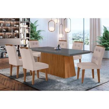 Imagem de Sala De Jantar Completa Luna C- Tampo Vidro Canto Curvo 180x90cm E 6 Cadeiras Imperatriz Imbuia-grafite - Suede Creme - Rufato