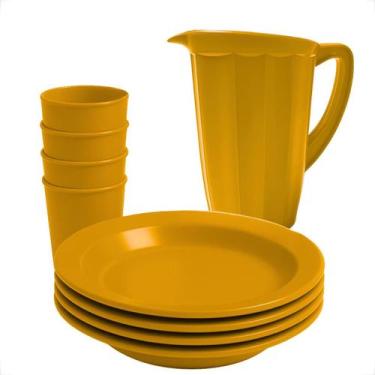 Imagem de Kit Reutilizável Jarra Plástica 1,7L + 4 Copos + 4 Pratos P/ Escola Cr