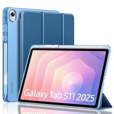 Imagem de MoKo Capa para Samsung Galaxy Tab S11 de 11 polegadas 2025 [SM-X730/SM-X736B] com suporte para caneta S, capa protetora leve e tripla com revestimento traseiro translúcido de policarbonato rígido