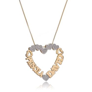 Imagem de Colar Mandala Personalizado em Formato de Coração Envolvido pelo Nome e mini Corações Trabalhado em Rodium