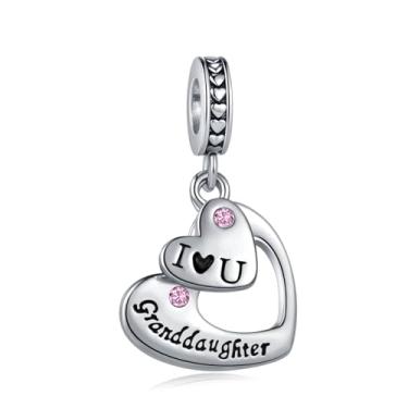 Imagem de Pingente de coração dividido de zircônia cúbica rosa I Love You Granddaughter serve para pulseiras Pandora berloques de Natal, presente de aniversário para mulheres, família, avó, avó