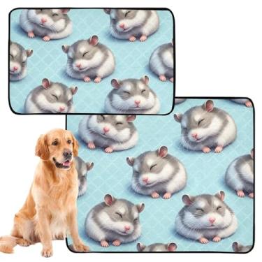 Imagem de Almofadas de xixi fofas de desenho animado azul para animais de estimação reutilizáveis laváveis à prova d'água tapete de cercadinho de cachorro absorvente para filhotes, médio + grande, conjunto de 2