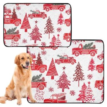 Imagem de Almofadas laváveis para cães com árvores de Natal vermelhas para caminhões, tapetes brancos para animais de estimação para gatos, tapete impermeável para gaiola de cachorro, almofada absorvente de