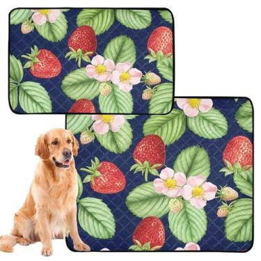 Imagem de TSENQUE Tapetes laváveis para animais de estimação, à prova d'água, tapete de cercadinho para cães, morangos, flores, folhas, tapete de xixi extra grande absorvente para cães, pequeno x pacote com 3