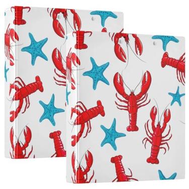 Imagem de Lagostas vermelhas, estrela-do-mar azul, 3 anéis, fichários de 3,8 cm, comporta 200 folhas, lindo anel de portfólio, floral, redondo, agenda, fichário, 31,5 x 27 x 6 cm, 1 pacote