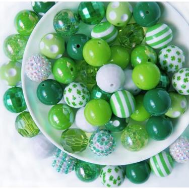 Imagem de Contas de chiclete de 20 mm para fazer canetas, 50 peças de contas de caneta grandes, mistura de chiclete de chiclete de pedaço, contas coloridas de strass para fabricação de joias (verde)