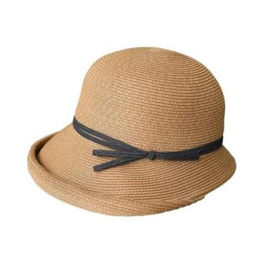 Imagem de Chapéu Balde de Palha para Praia - Proteção Solar com Viseira e Cinto,
