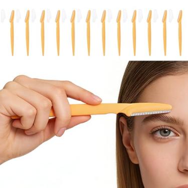 Imagem de Navalha de sobrancelha amarela pacote com 12 lâminas Dermaplane facial para mulheres, removedor de pelos faciais esfoliantes e ferramenta de cuidados com a pele