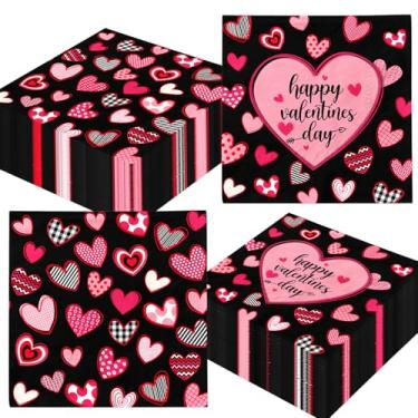 Imagem de Decoração de festa dos namorados, 144 peças, pratos e guardanapos para o dia dos namorados, preto, rosa, artigos para festa de dia dos namorados, utensílios de mesa para pedido de casamento, serve 24