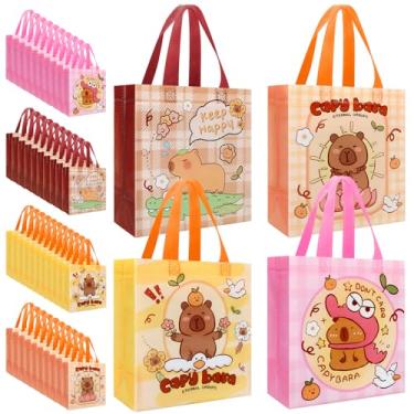 Imagem de Pinsit 40 peças de sacos de lembrancinhas de festa de capivara, sacos de presente de capivara não tecidos, lindos sacos de presente reutilizáveis com alças para meninos meninas aniversário chá de bebê