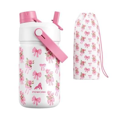 Imagem de Garrafa de água isolada para meninas de 340 g: à prova de derramamento, copo de aço inoxidável com tampa de bico de palha, livre de BPA, compatível com porta-copos, frio 24h para acampamento, escola