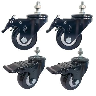 Imagem de Rodas de rodízio de 7,6 cm M12-1,75 x 25 conjunto de rodízios de haste rosqueada com 4 mecanismos de trava dupla resistente de 453 kg e rodízios silenciosos para prateleiras de arame, carrinhos