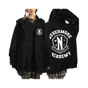 Imagem de Moletom Unissex Oversized Com Estampa Do Logo Nevermore Academy, Zíper