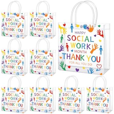 Imagem de Sweetude 24 sacos de presente transparentes para o mês de trabalho social com alça contribuições da sociedade assistente social PVC sacola para festa
