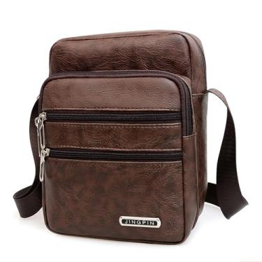 Imagem de Bolsa tiracolo masculina, bolsa de ombro de grande capacidade, casual, cossbody, mochila moderna, Marrom, Simplicidade