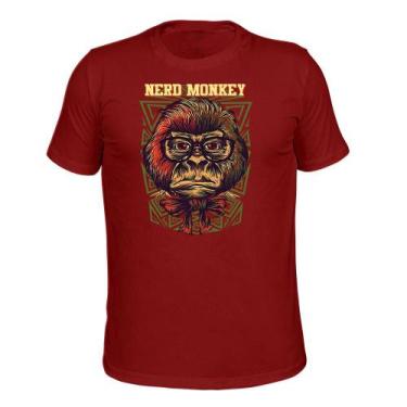 Imagem de Camiseta Plus Size Confortável Malha 30.1 Estampada Nerd monkei, Bordô