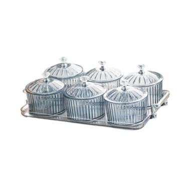 Imagem de KiBcsLic Prato dividido para frutas secas, travessa decorativa de luxo para servir alimentos, prato para aperitivos com tampa para cozinha e sala de estar, Cinza