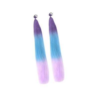 Imagem de oshhni 2x Extensão de Cabelo Rabo de Cavalo com Elástico, Extensão de Cabelo Sintético Fácil de Usar para Festas à Fantasia, Apresentações de Palco e, Roxo Azul Rosa