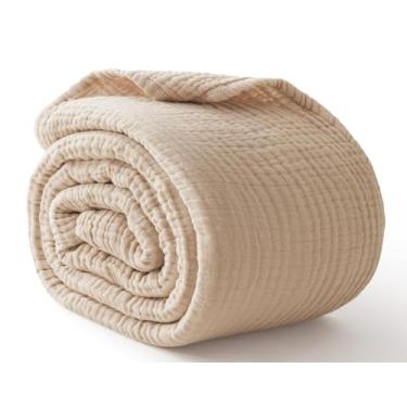 Imagem de Cobertor 100% algodão grande 127 x 178 cm, 6 camadas de cobertores de musselina, cobertor refrescante e macio para cama e sofá, colcha respirável, roupa de cama de gaze para adultos, aveia, linho bege