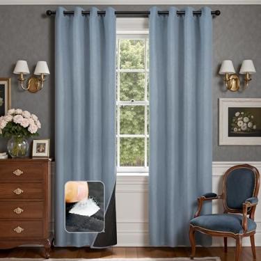 Imagem de DriftAway Cortinas blackout texturizadas de linho com isolamento térmico à prova de som com forro térmico acolchoado para bloqueio de frio e calor, redução de ruído e sono diurno, 1 peça 132 x 213 cm