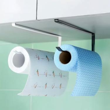 Imagem de Suporte e organizador de toalha de papel sob armário sem perfuração resistente para suporte de toalha de papel para cozinha e banheiro, design de metal que economiza espaço (preto)