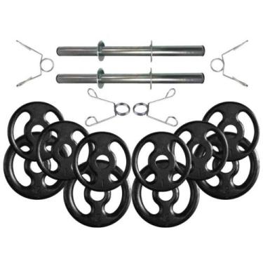 Imagem de Kit com Barras de Halteres e Anilhas de Ferro - 16 Peças - BOX INGÁ