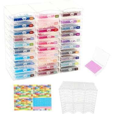 Imagem de 30 bandejas de arte de diamante com tampas - rack de acrílico de 30 grades, bandejas de pintura de diamante e recipientes de armazenamento, organizador de contas para kits de arte de diamante
