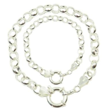 Imagem de Conj. Corrente Pulseira Elo Portugues Grossa Curto Prata 925 - Lojas L