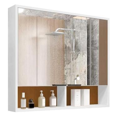 Imagem de Armário de Banheiro Aéreo 2 Portas Espelho Com Nicho, Ideal para Banheiro e Lavabo, Perfeito para Famílias e Solitários(BRANCO/NATURE)