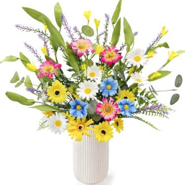 Imagem de YILIUFA 4 pacotes de flores artificiais de margaridas falsas flores silvestres arranjos florais de seda para casa, sala de estar, cozinha, mesa, vaso para decoração de festa de casamento