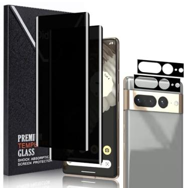 Imagem de Didisky Pacote com 2 + 2 protetores de tela de privacidade para Google Pixel 7 Pro vidro temperado e protetor de lente de câmera, resistente a arranhões, 9H, fácil de instalar, antiespião de 25°, sem