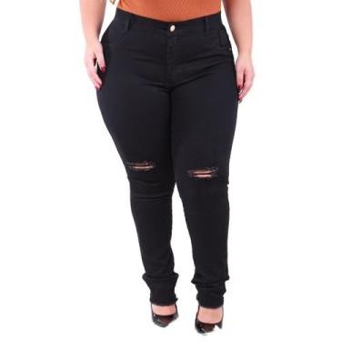 Imagem de Calça jeans plus size preta com rasgo no joelho - Ninas Boutique, Pret