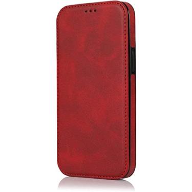 Imagem de FULNES Capa de telefone em concha, para Apple iPhone 14 Plus 2022 couro PU [capa interna de TPU] Capa Flip Folio [Suporte de cartão] [Suporte] (Cor: Vermelho)