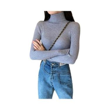 Imagem de Suéter Feminino De Manga Longa Tricotado Com Gola Alta, Pulôver Macio 