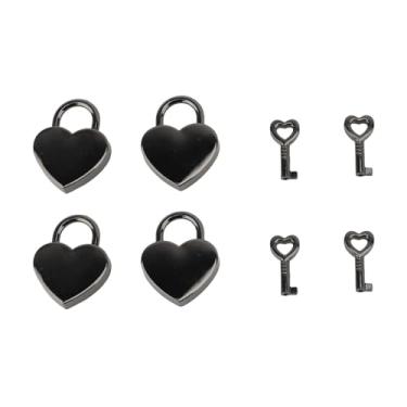 Imagem de Coração cadeado chave conjunto decorativo metal em forma de coração bloqueio e chave para diário caixa de jóias bagagem premium liga de zinco 4 conjuntos 38x30mm (Tipo 3)