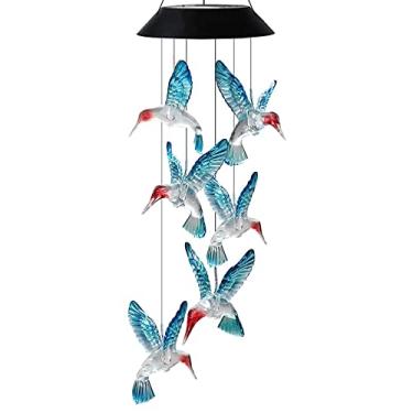 Imagem de Luz de Campainha Vento Solar Passarinho-beija-flor LED Gradiente Paisagem Decorativa para Pátio e Jardim