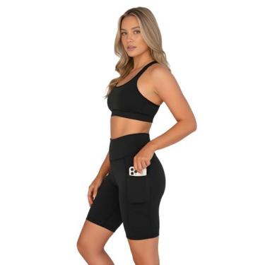 Imagem de Bermuda Fitness Feminina Com Bolsos Laterais Para Celular Cor:PretoTam